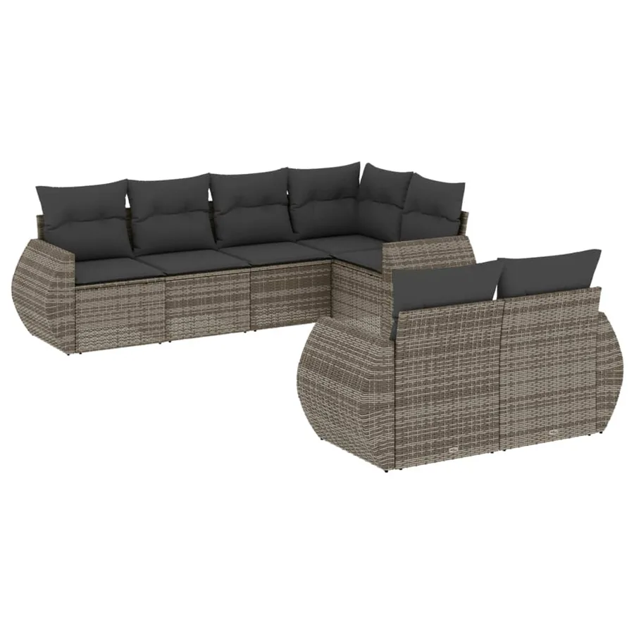 Salon de jardin avec coussins 7 pcs gris résine tressée - 2