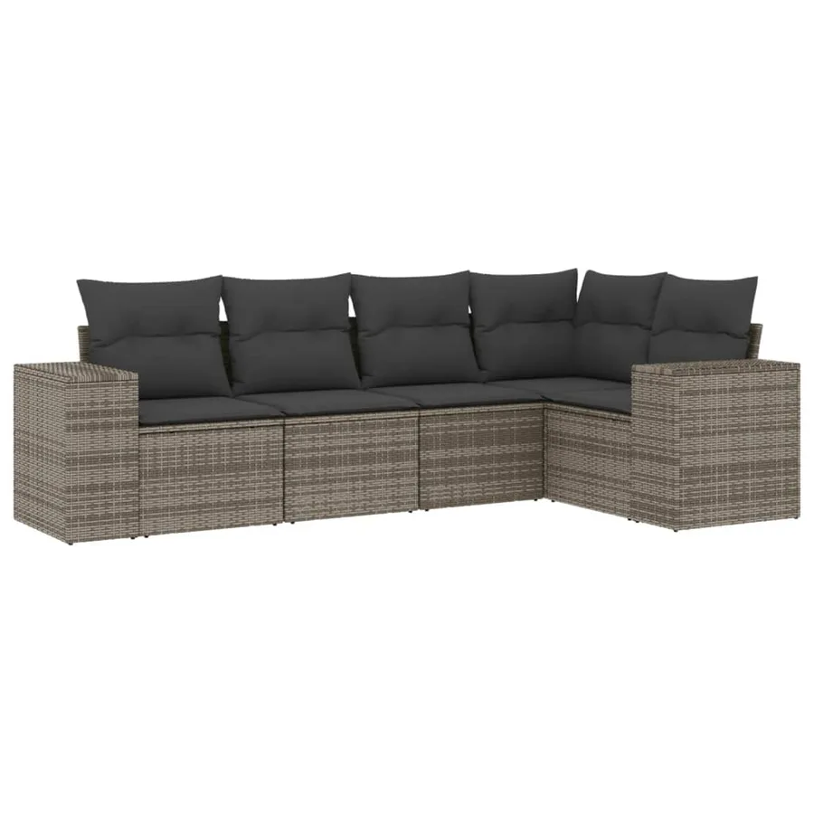 Salon de jardin 5 pcs avec coussins gris résine tressée - 2