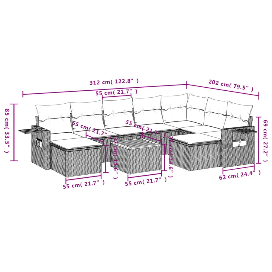 Salon de jardin avec coussins 10 pcs gris résine tressée - 3