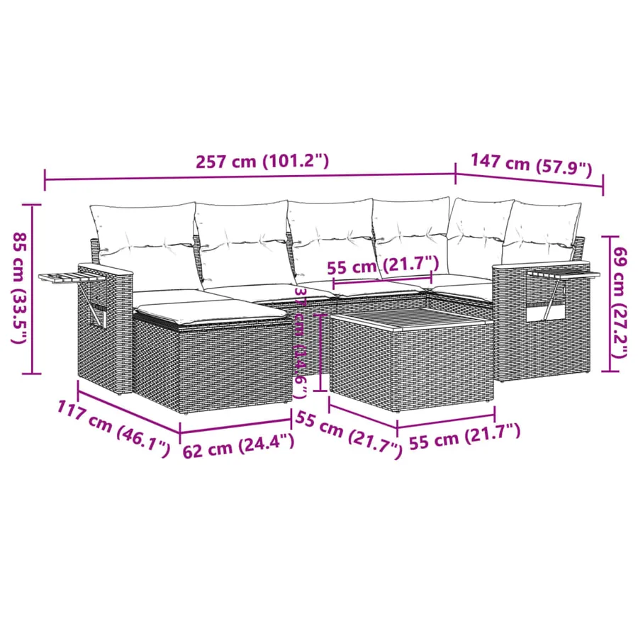 Salon de jardin avec coussins 7 pcs gris résine tressée - 3