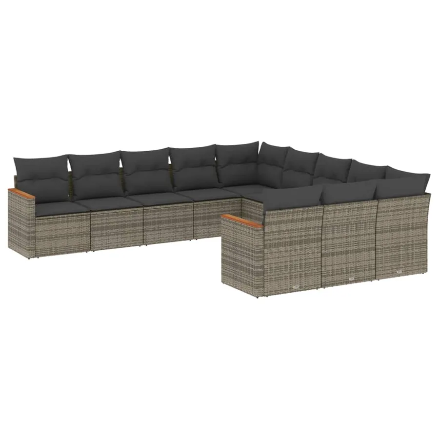 Salon de jardin 11 pcs avec coussins gris résine tressée - 2