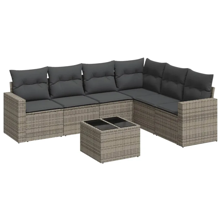 Salon de jardin avec coussins 7 pcs gris résine tressée - 2