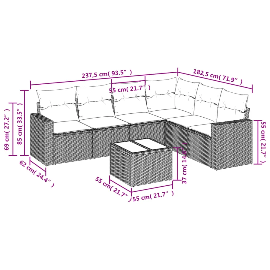 Salon de jardin avec coussins 7 pcs gris résine tressée - 3