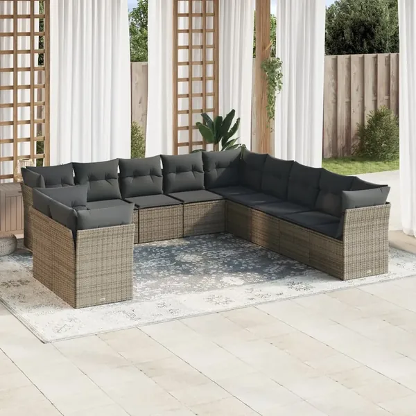 Salon de jardin 11 pcs avec coussins gris résine tressée