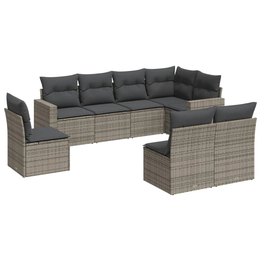 Salon de jardin 8 pcs avec coussins gris résine tressée - 2