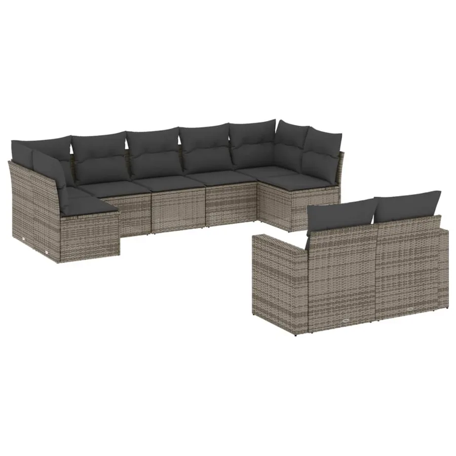Salon de jardin 9 pcs avec coussins gris résine tressée - 2