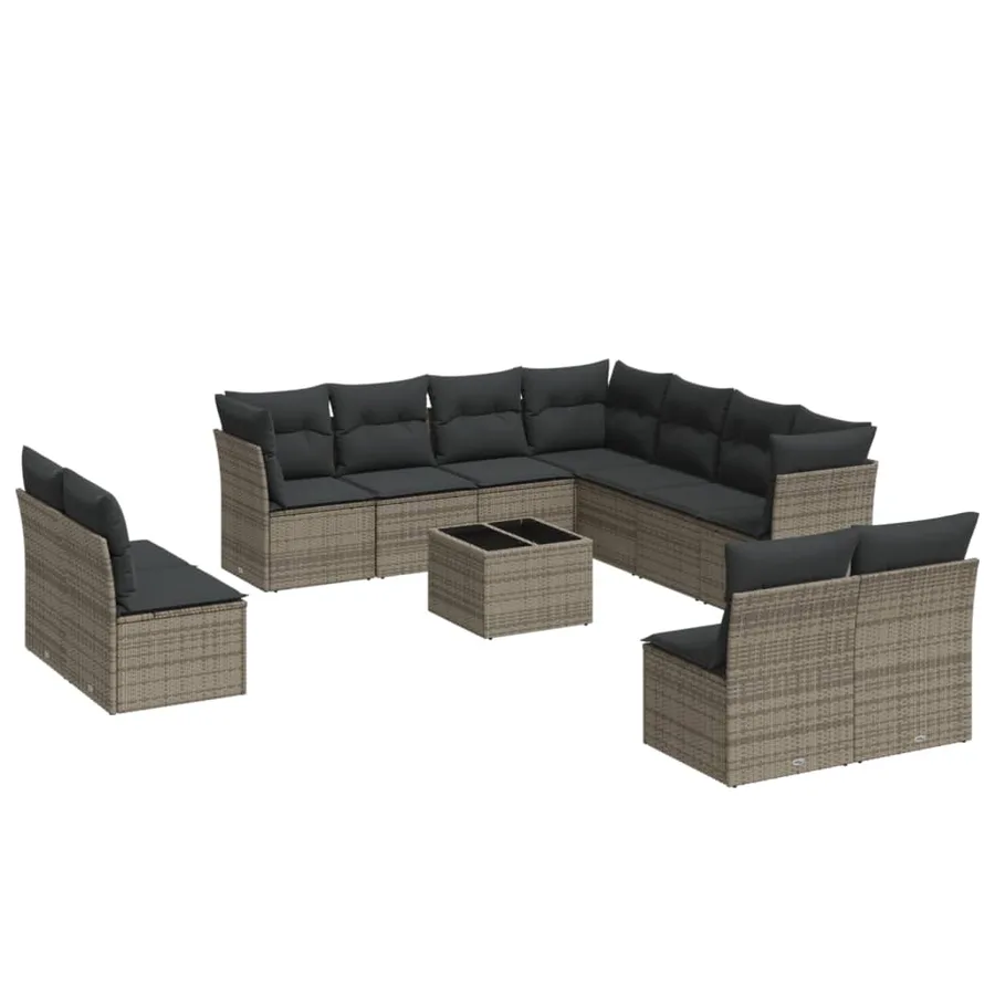 Salon de jardin avec coussins 12 pcs gris résine tressée - 2