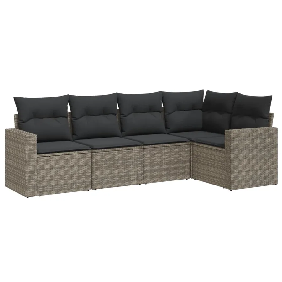 Salon de jardin 5 pcs avec coussins gris résine tressée - 2