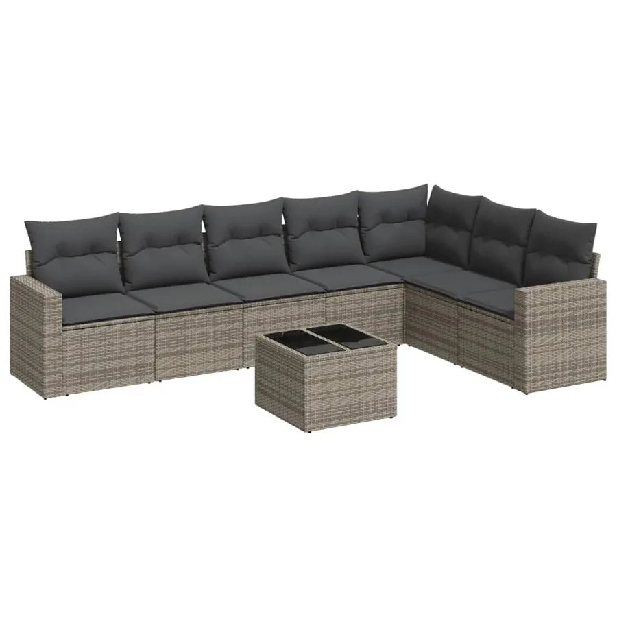 Salon de jardin 8 pcs avec coussins gris résine tressée - 2