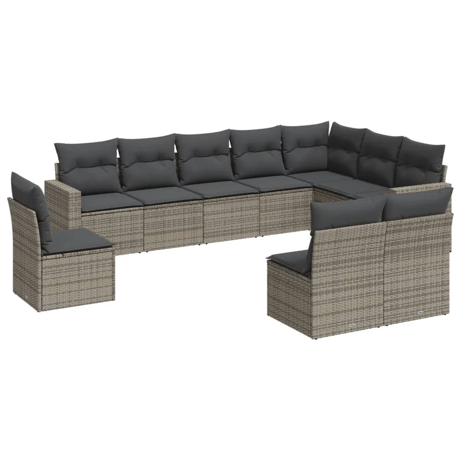 Salon de jardin avec coussins 10 pcs gris résine tressée - 2