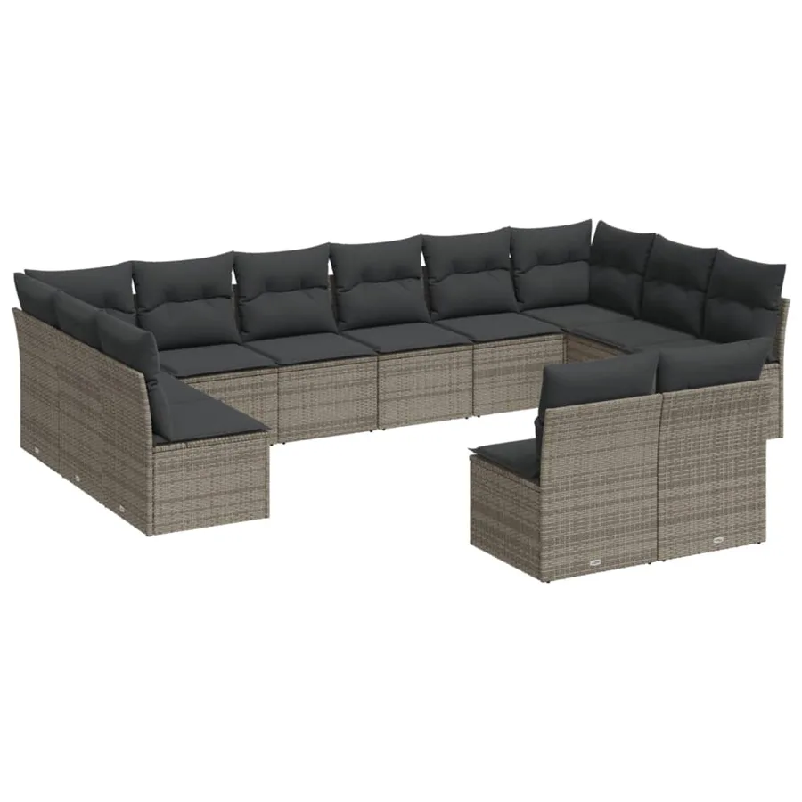 Salon de jardin avec coussins 12 pcs gris résine tressée - 2
