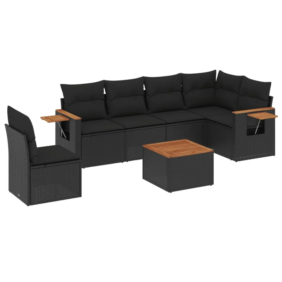 Salon de jardin 7 pcs avec coussins noir résine tressée 62 x 62 x 69 cm - 61,0 kg - 2