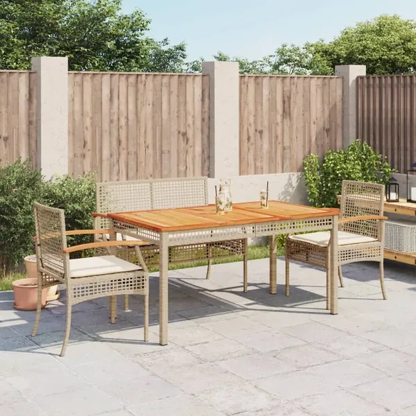 Ensemble à manger de jardin coussins 4 pcs beige résine tressée