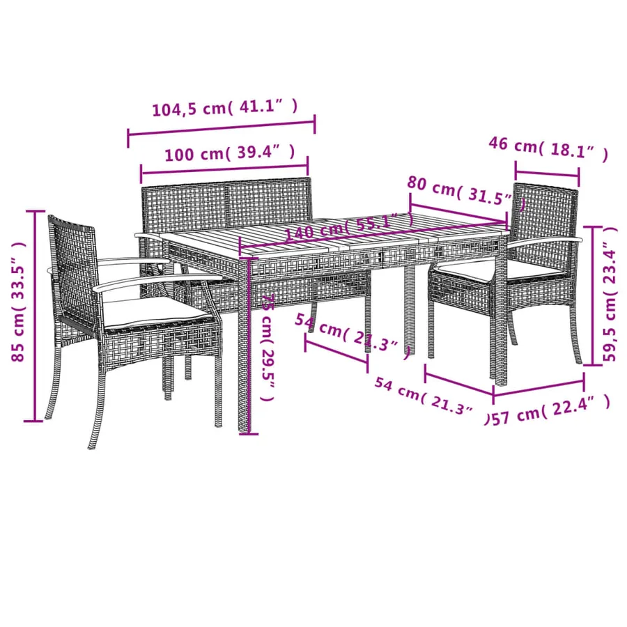 Ensemble à manger de jardin coussins 4 pcs beige résine tressée - 10