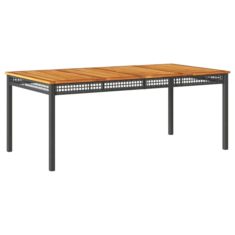 Table de jardin noir 180x90x75 cm résine tressée et bois acacia - 2