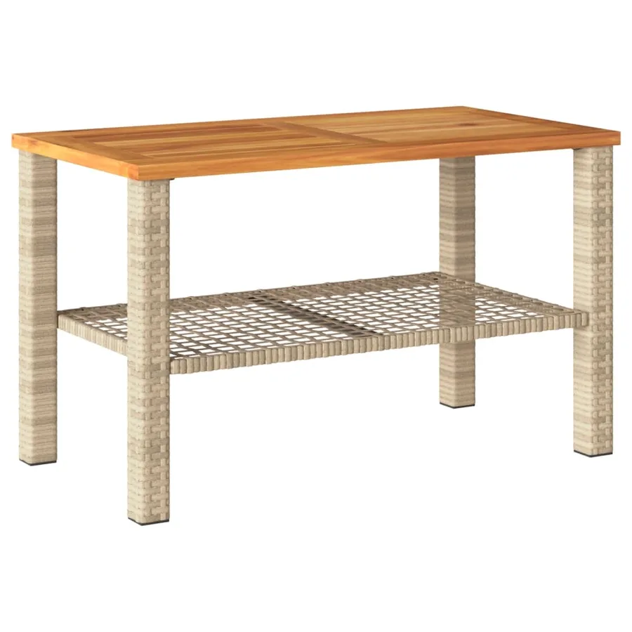 Table de jardin beige 70x38x42 cm résine tressée et bois acacia - 2