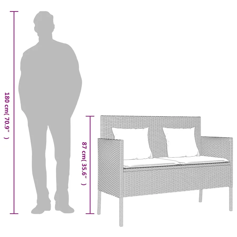 Banc de jardin avec coussins gris clair résine tressée - 11