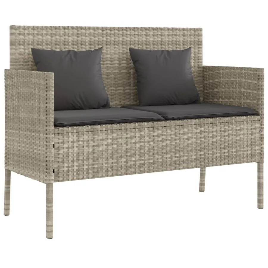 Banc de jardin avec coussins gris clair résine tressée - 2