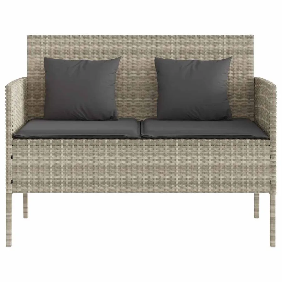 Banc de jardin avec coussins gris clair résine tressée - 4