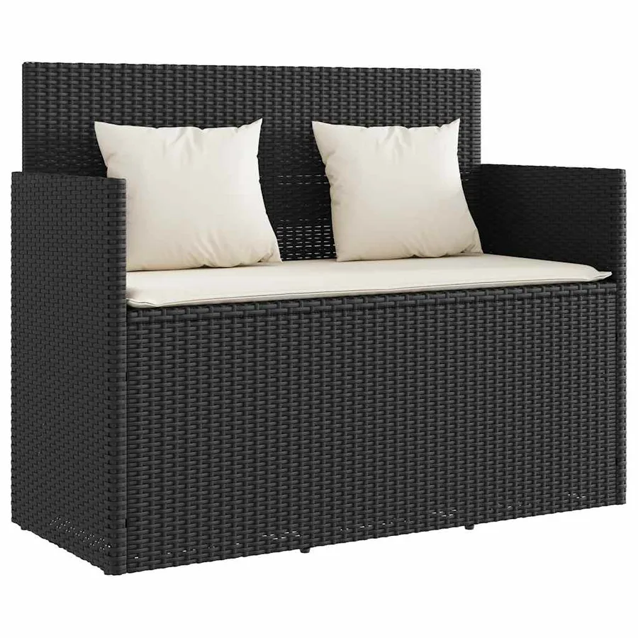 Banc de jardin avec coussins noir résine tressée - 2