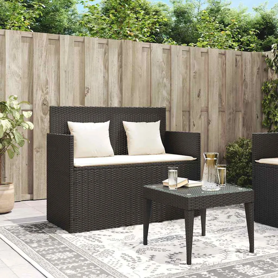 Banc de jardin avec coussins noir résine tressée - 3