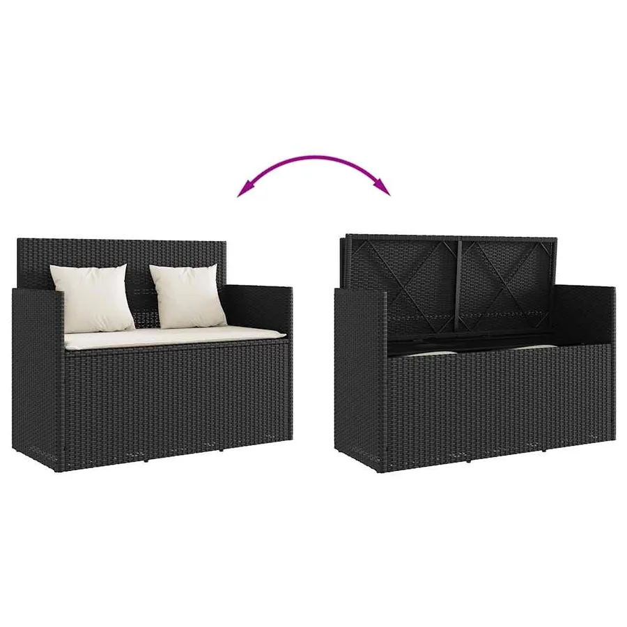 Banc de jardin avec coussins noir résine tressée - 7