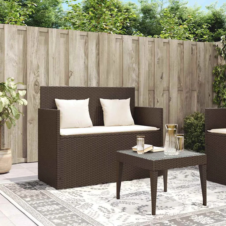 Banc de jardin avec coussins marron résine tressée - 3