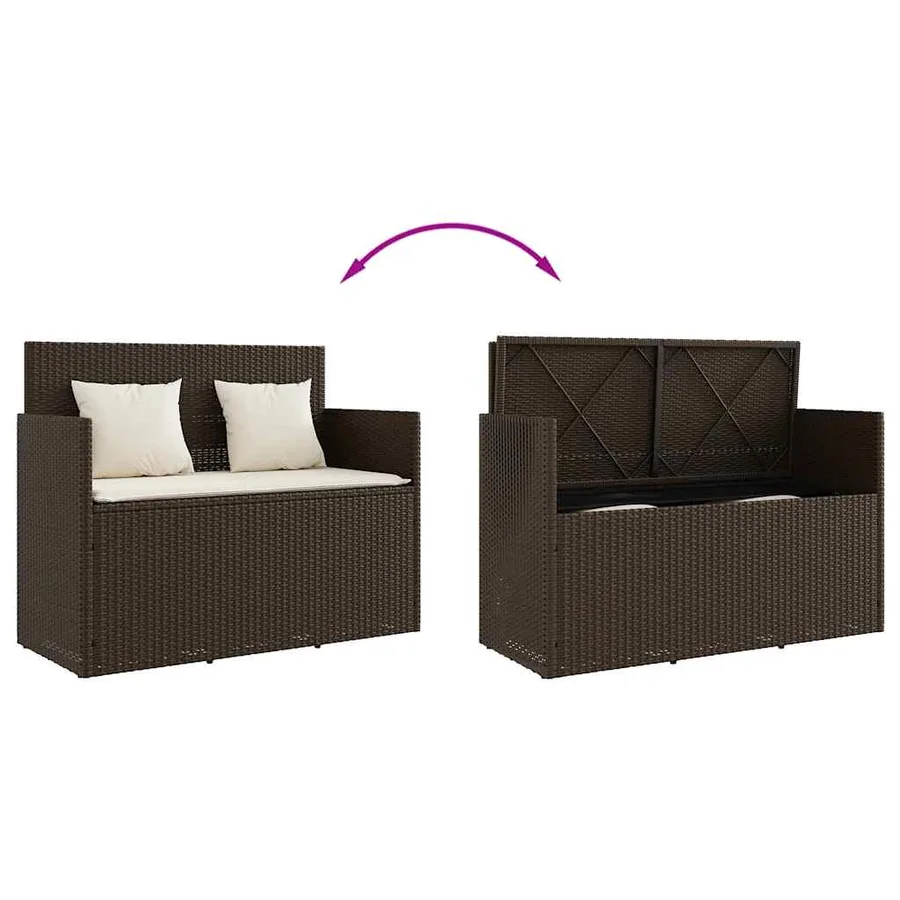 Banc de jardin avec coussins marron résine tressée - 7