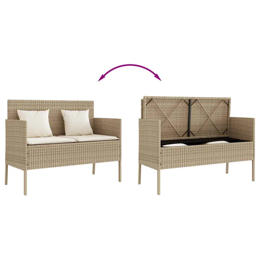 Banc de jardin avec coussins beige résine tressée - 7