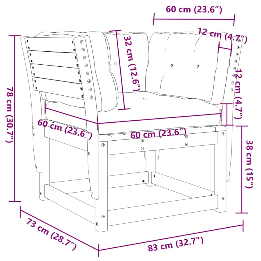 Canapé de jardin accoudoirs avec coussins bois pin imprégné - 10
