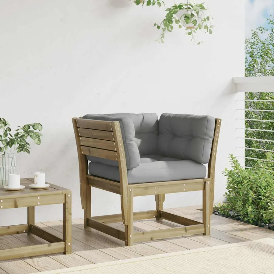 Canapé de jardin accoudoirs avec coussins bois pin imprégné - 3