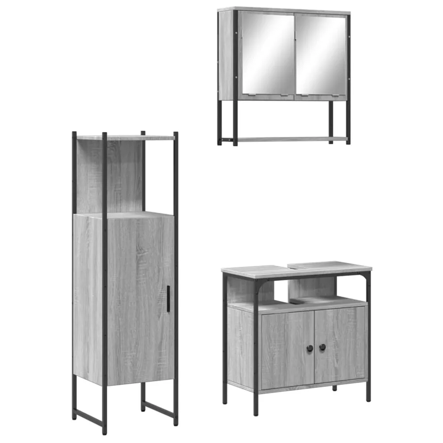 Ensemble de meubles de salle de bain 3 pcs Sonoma gris - 2