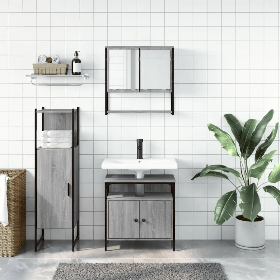 Ensemble de meubles de salle de bain 3 pcs Sonoma gris - 3