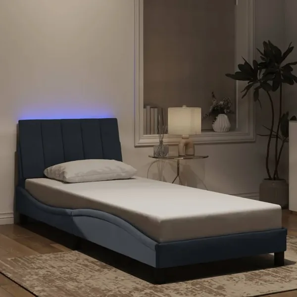 Cadre de lit avec LED sans matelas Hanko gris foncé 90x190 cm velours