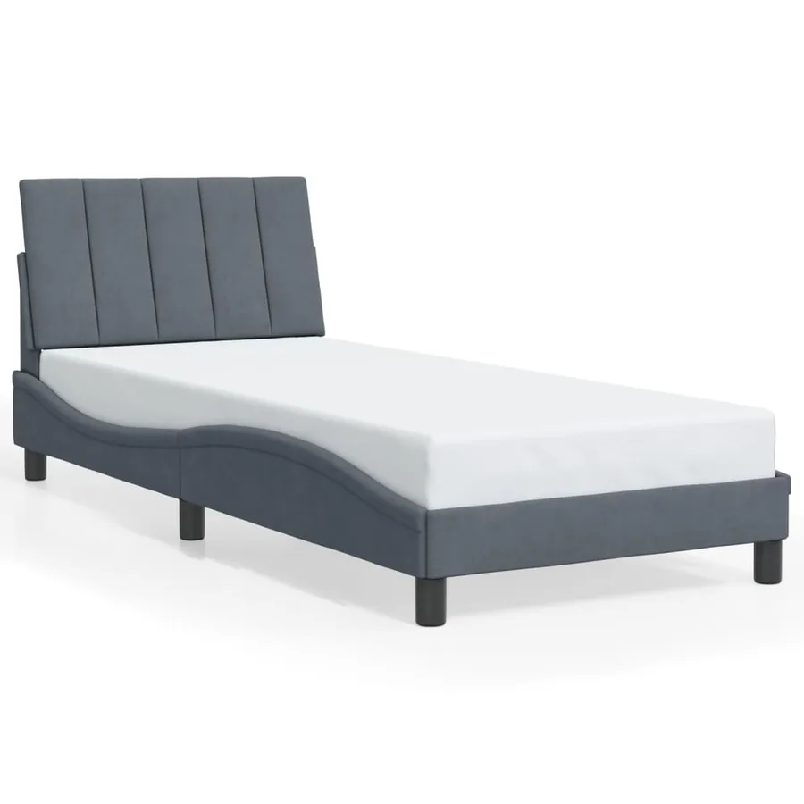 Cadre de lit avec LED sans matelas Hanko gris foncé 90x190 cm velours - 5