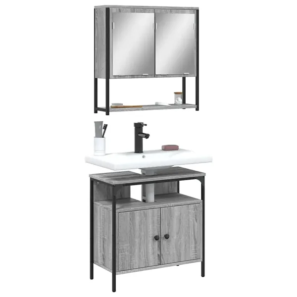 Ensemble de meubles de salle de bain 2 pcs Sonoma gris