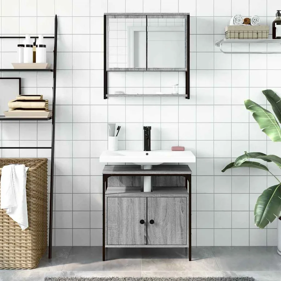 Ensemble de meubles de salle de bain 2 pcs Sonoma gris - 3