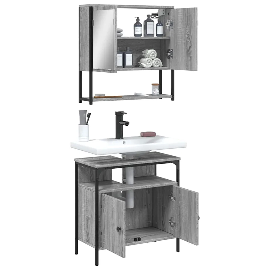 Ensemble de meubles de salle de bain 2 pcs Sonoma gris - 4