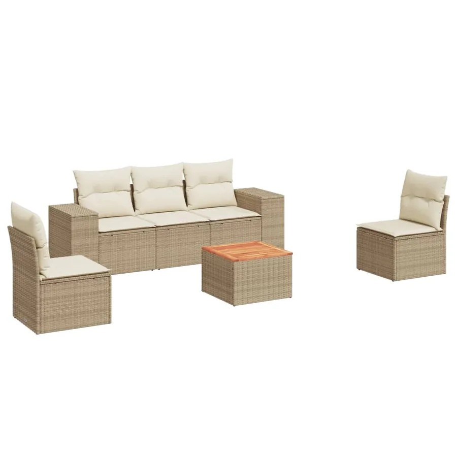 Salon de jardin avec coussins 6 pcs beige résine tressée - 2