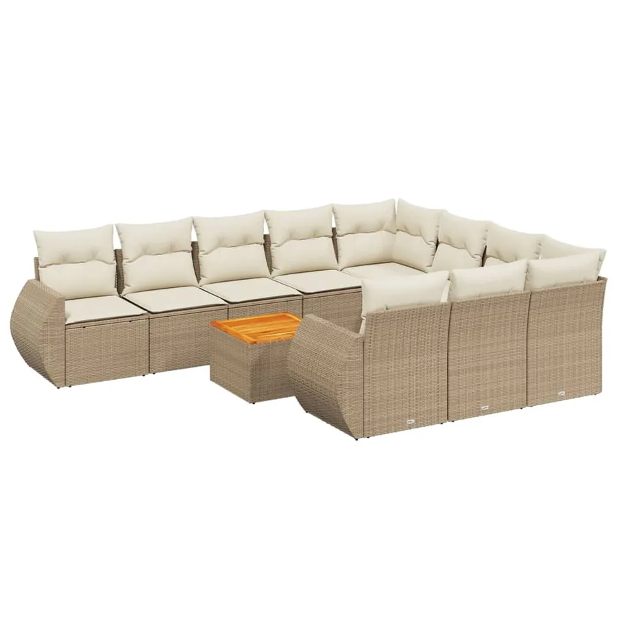Salon de jardin 11 pcs avec coussins beige résine tressée - 2
