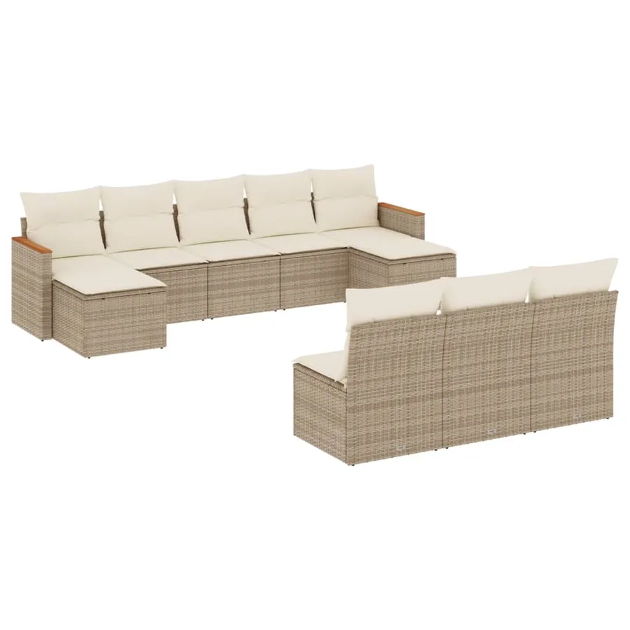 Salon de jardin avec coussins 10 pcs beige résine tressée - 2