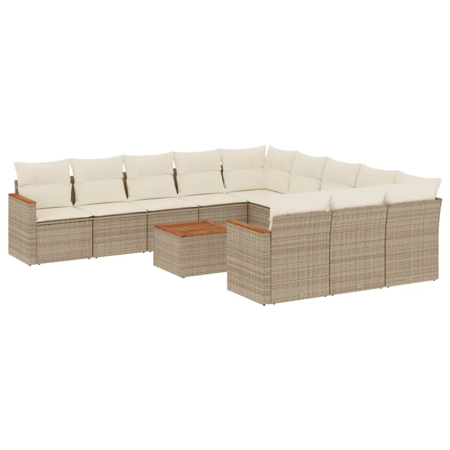 Salon de jardin avec coussins 12 pcs beige résine tressée - 2