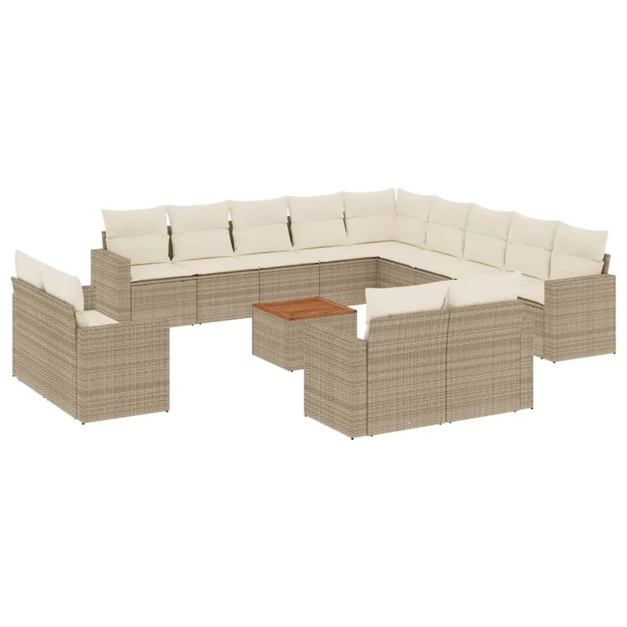 Salon de jardin avec coussins 14 pcs beige résine tressée - 2