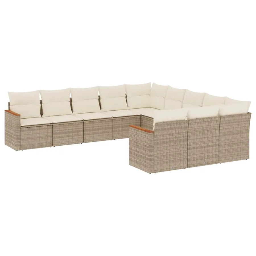 Salon de jardin 11 pcs avec coussins beige résine tressée - 2