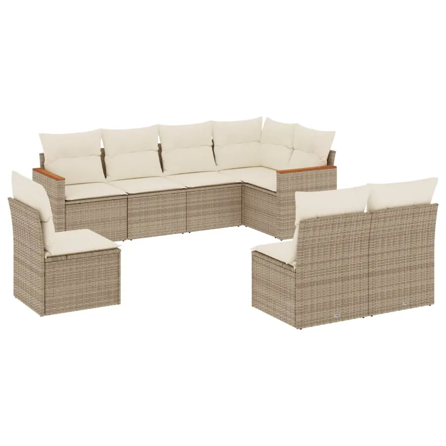 Salon de jardin avec coussins 8 pcs beige résine tressée - 2