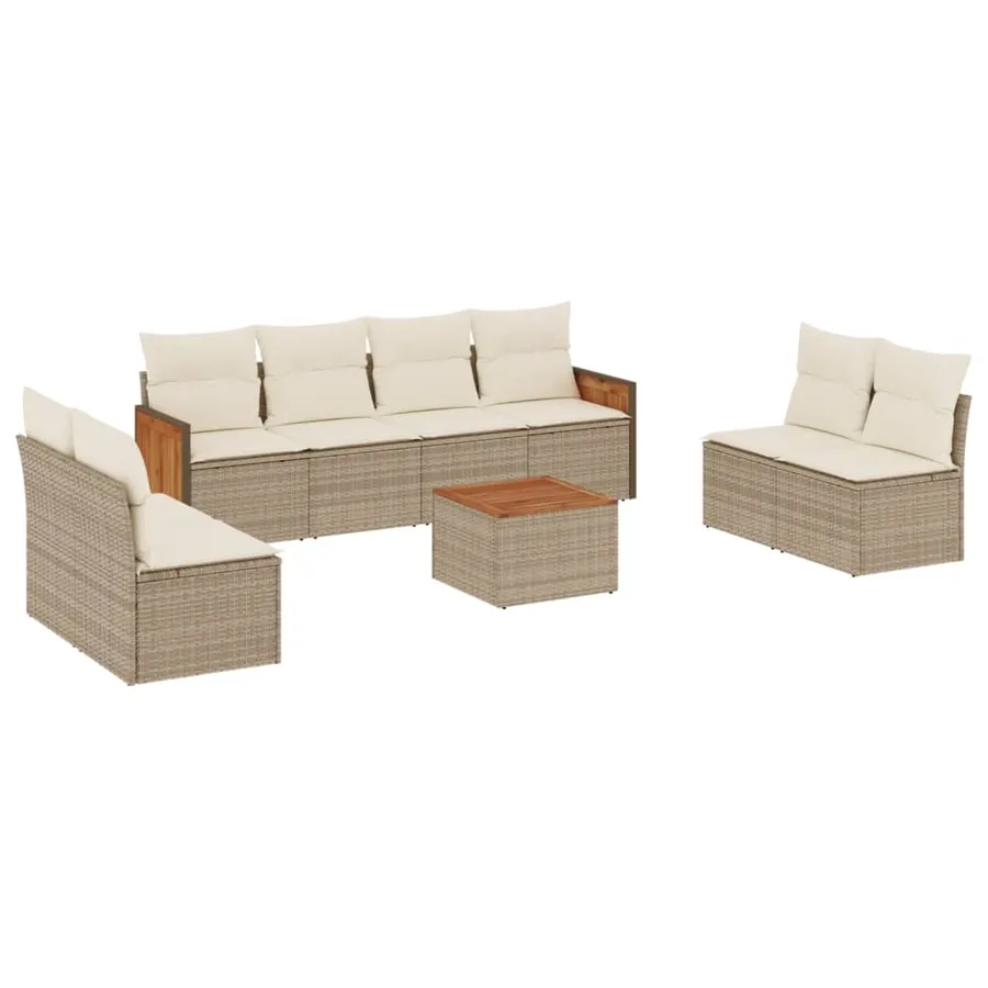 Salon de jardin avec coussins 9 pcs beige résine tressée - 2