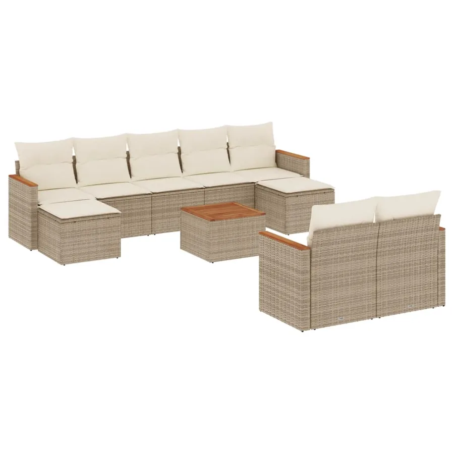 Salon de jardin avec coussins 10 pcs beige résine tressée - 2
