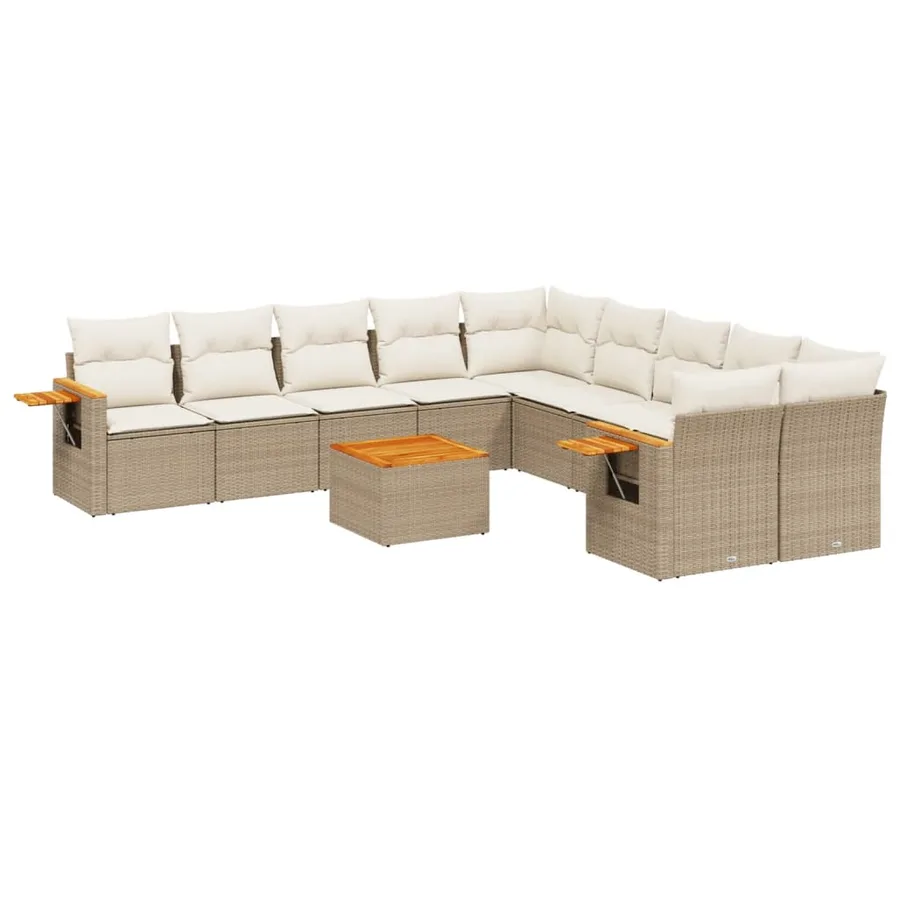 Salon de jardin 11 pcs avec coussins beige résine tressée - 2