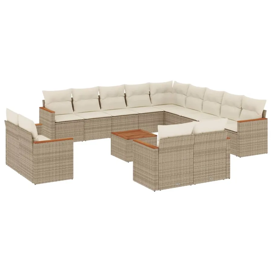 Salon de jardin avec coussins 14 pcs beige résine tressée - 2