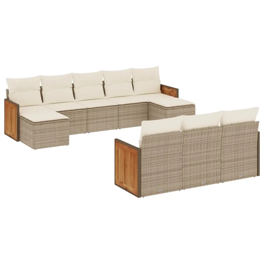 Salon de jardin avec coussins 10 pcs beige résine tressée - 2